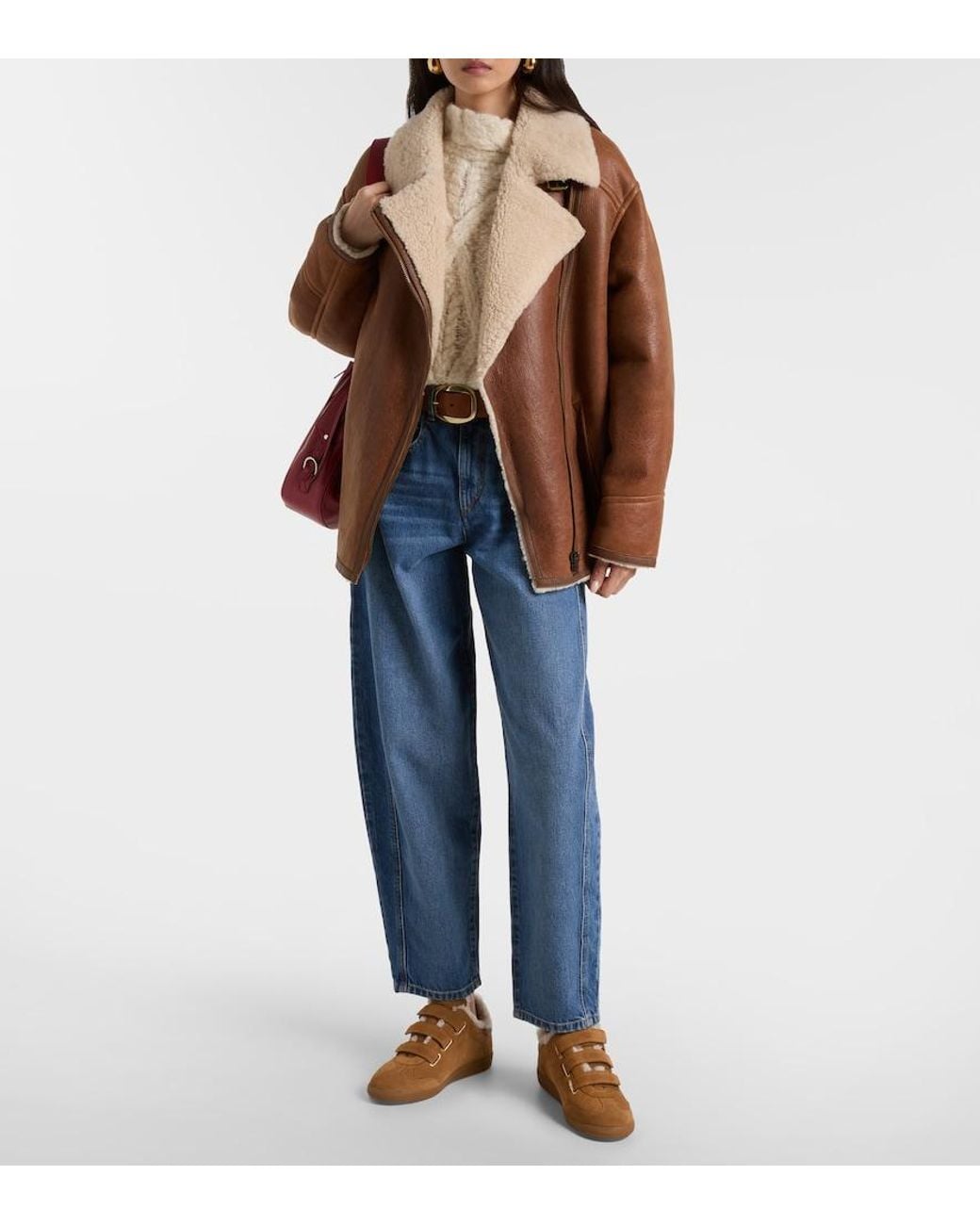 Isabel Marant Brown Adelina Shearling-Trimmed Leather Jacket