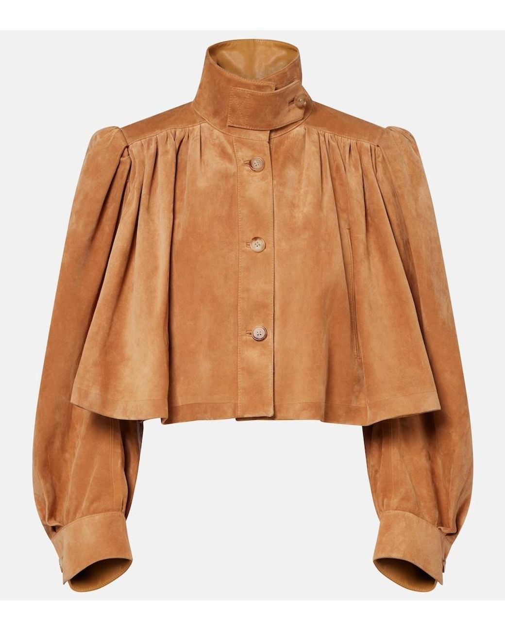 Chloé Brown Cropped Gathered Suede Jacket