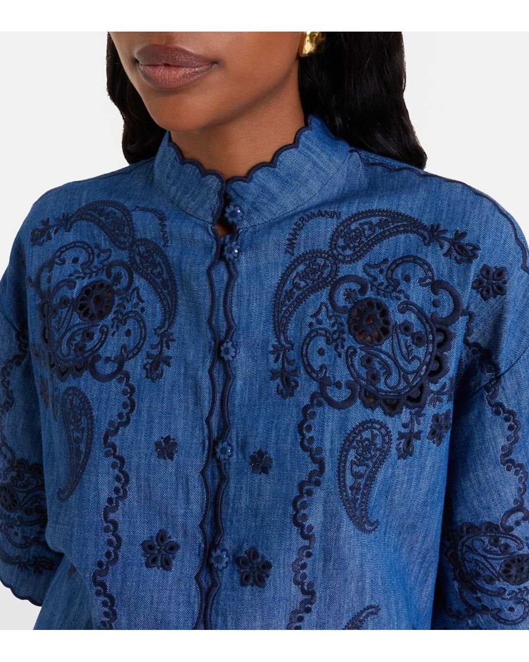 Zimmermann Blue Aster Embroidered Denim Shirt