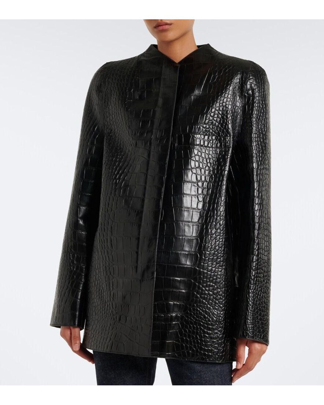 Khaite Black Sadie Croc-Effect Leather Coat