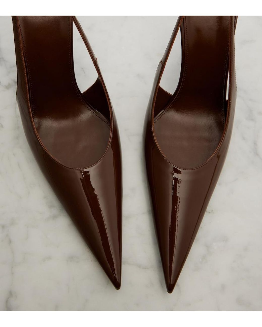 Saint Laurent Brown Guermantes Patent Leather Slingback Pumps