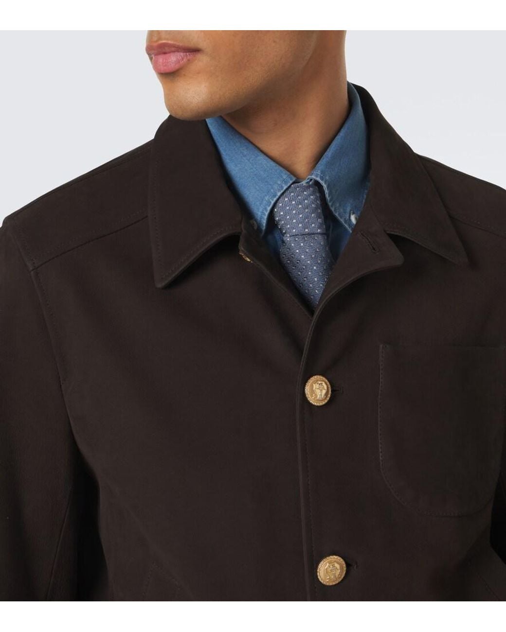 Brunello Cucinelli Black Cashmere-Trimmed Leather Blouson Jacket for men