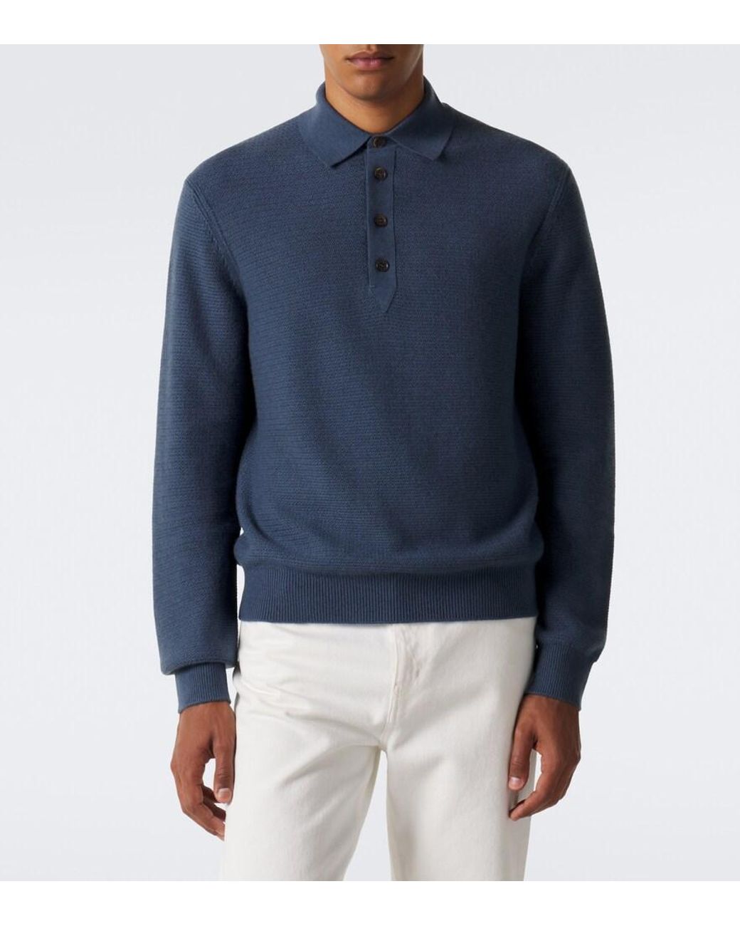 Zegna Blue Cashmere Polo Sweater for men