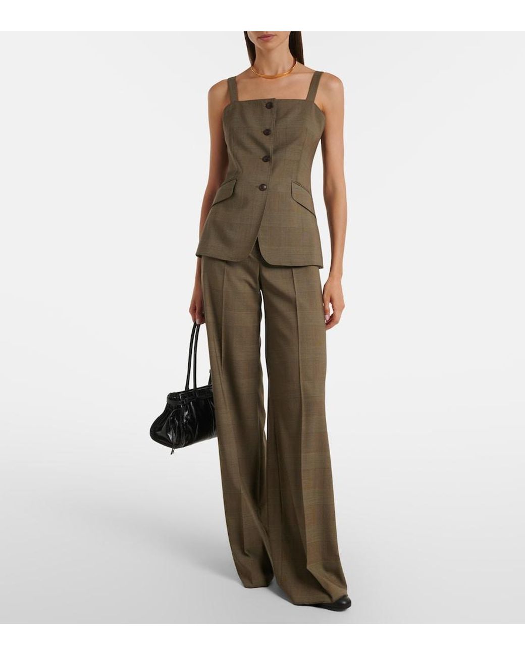 Max Mara Green Plaid Virgin Wool Top