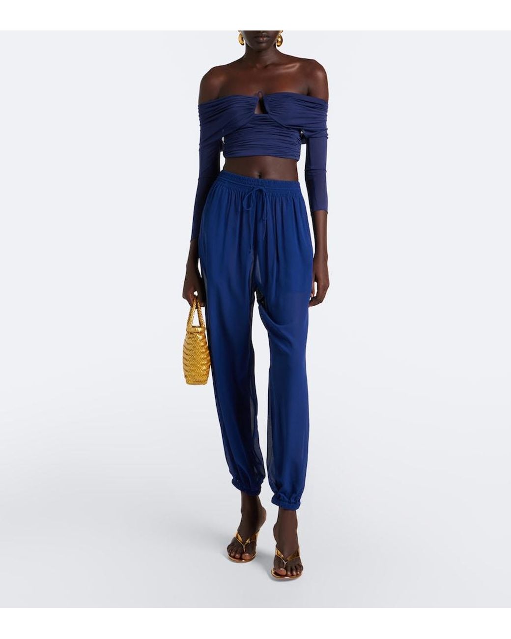 Christopher Esber Blue Marin Draped Off-Shoulder Top