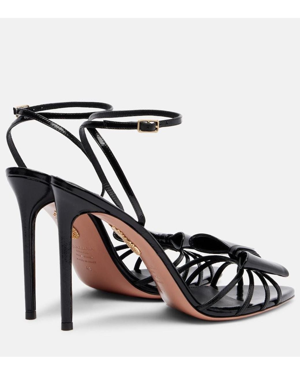 Aquazzura Black Tie 105 Bow-Detail Leather Sandals