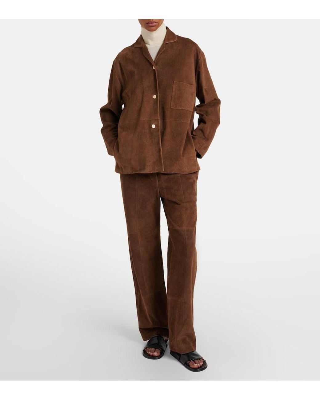 The Row Brown Janine Suede Shirt