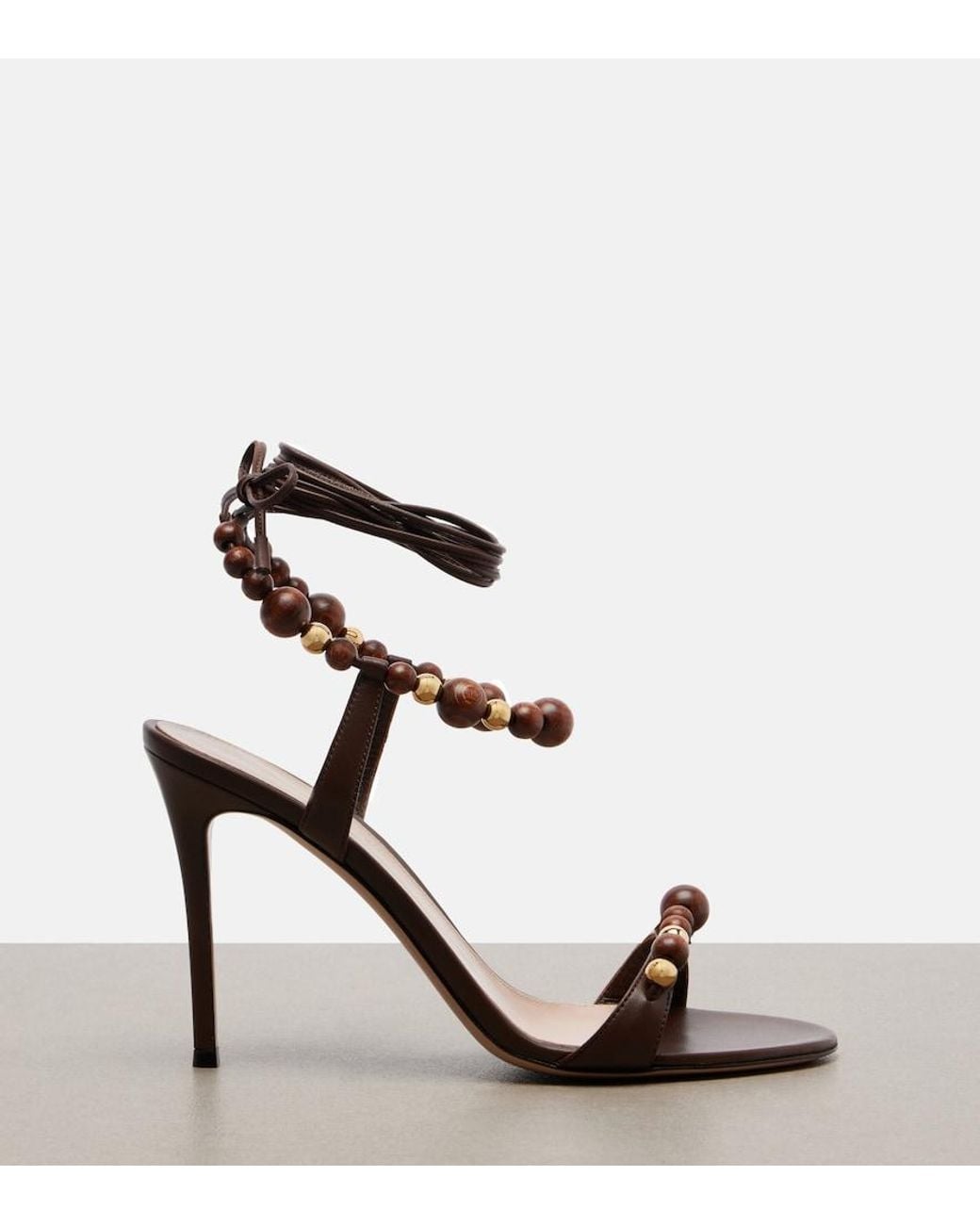 Gianvito Rossi Brown Pandawa Beaded Leather Sandals