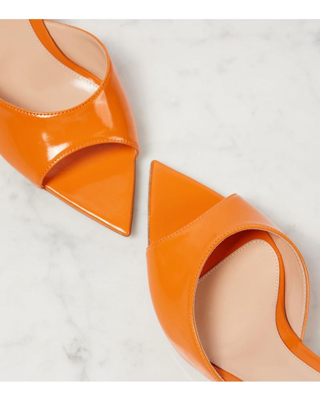 Gianvito Rossi Orange Patent Leather Mules