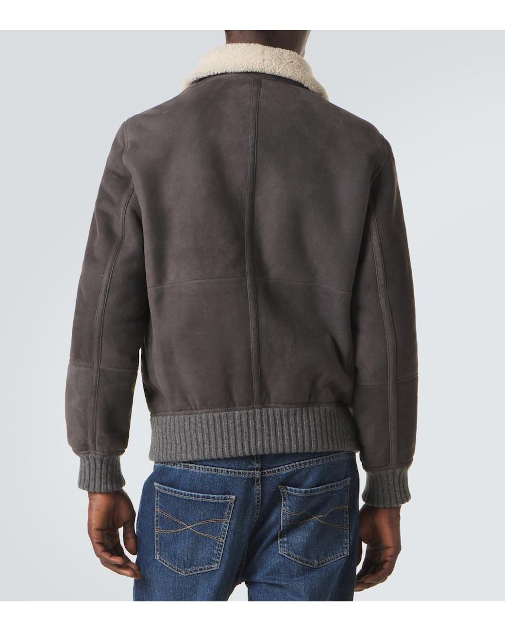 Brunello Cucinelli Gray Cashmere-Trimmed Shearling Blouson Jacket for men