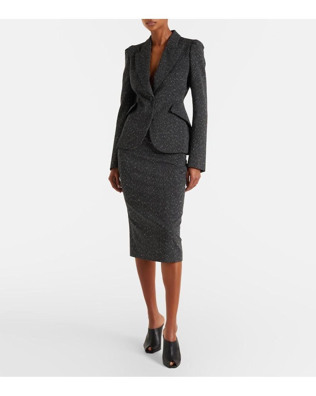 McQueen Black Pinstripe Wool Blazer