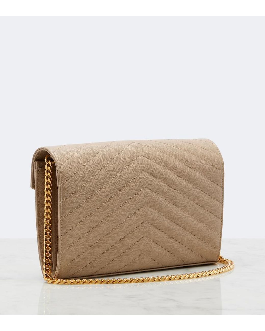 Saint Laurent Natural Cassandre Matelasse Leather Wallet On Chain
