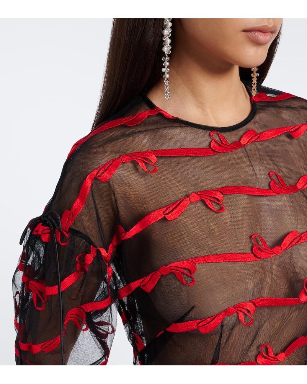 Simone Rocha Red Bow-Detail Tulle Minidress