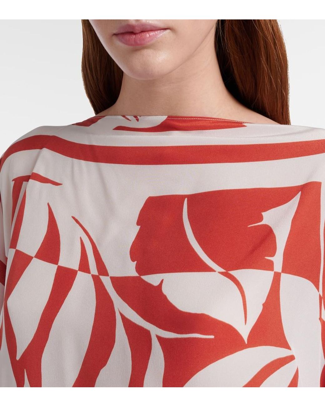 Max Mara Red Tambuto Printed Silk Blouse