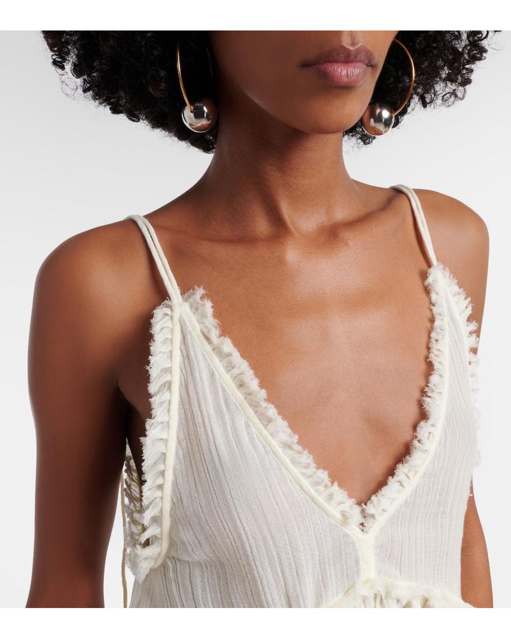The Attico White Ruffled Cotton Camisole Top
