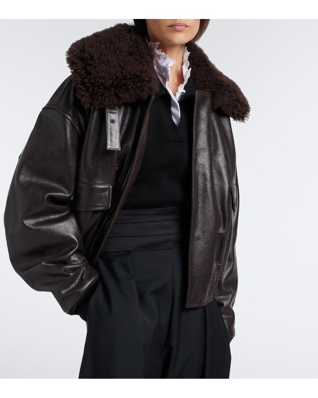 Lemaire Black Shearling-Trimmed Leather Blouson Jacket