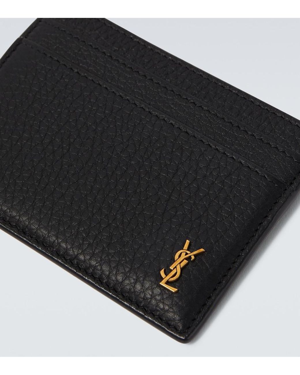 Saint Laurent Black Tiny Cassandre Leather Card Holder for men