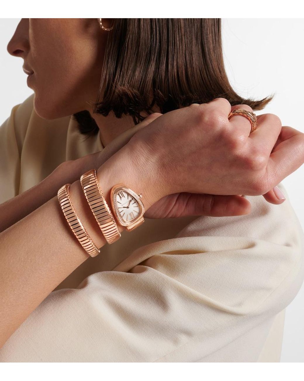BVLGARI Metallic Serpenti Tubogas 35Mm 18Kt Rose Watch With Diamonds And Quartz