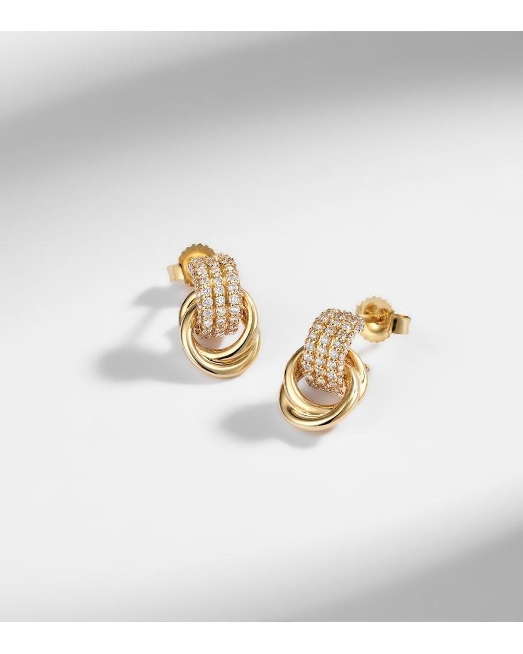 STONE AND STRAND White Forme Knot 14Kt Earrings With Diamonds