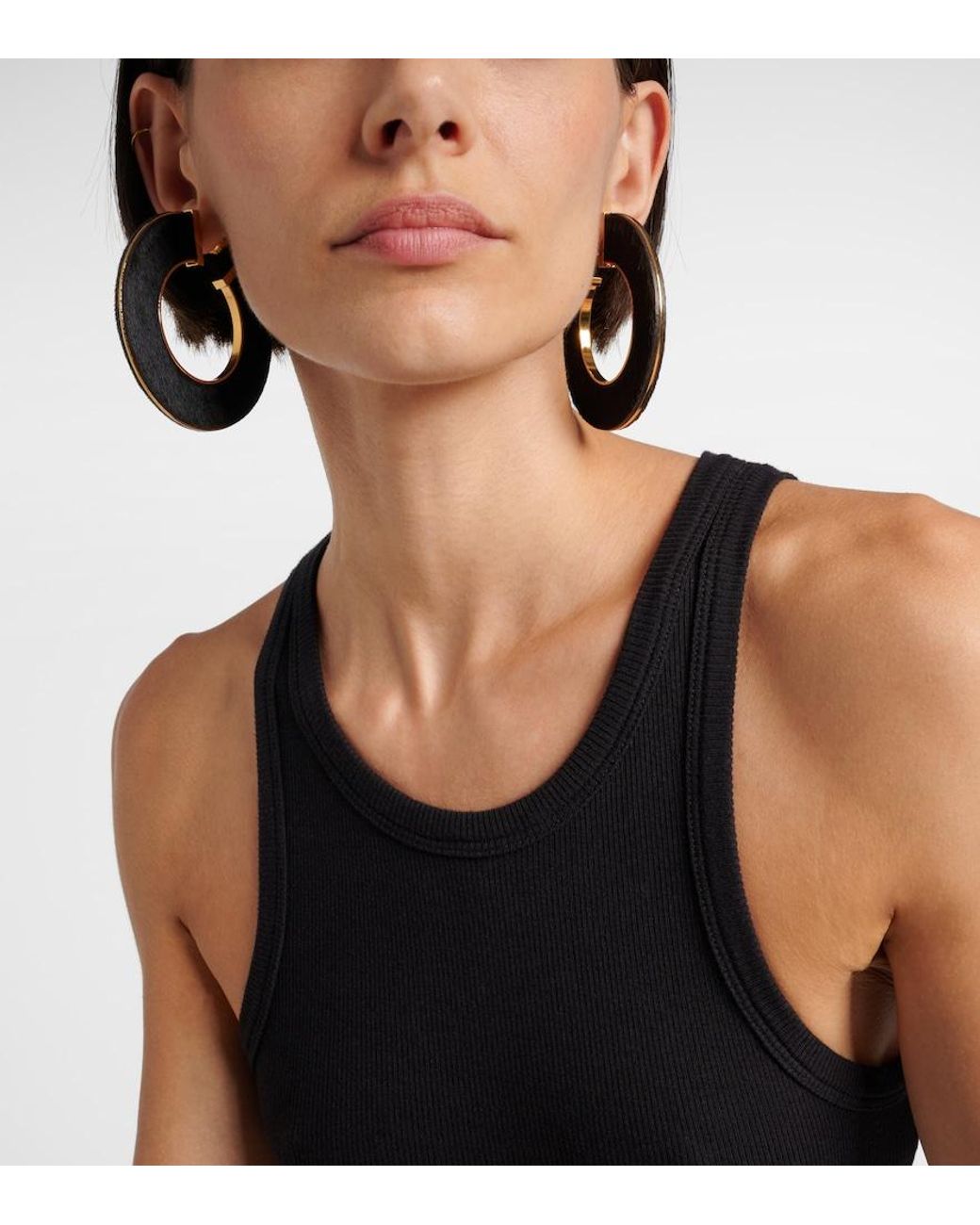 Alaïa Black Blade Medium Leather Hoop Earrings