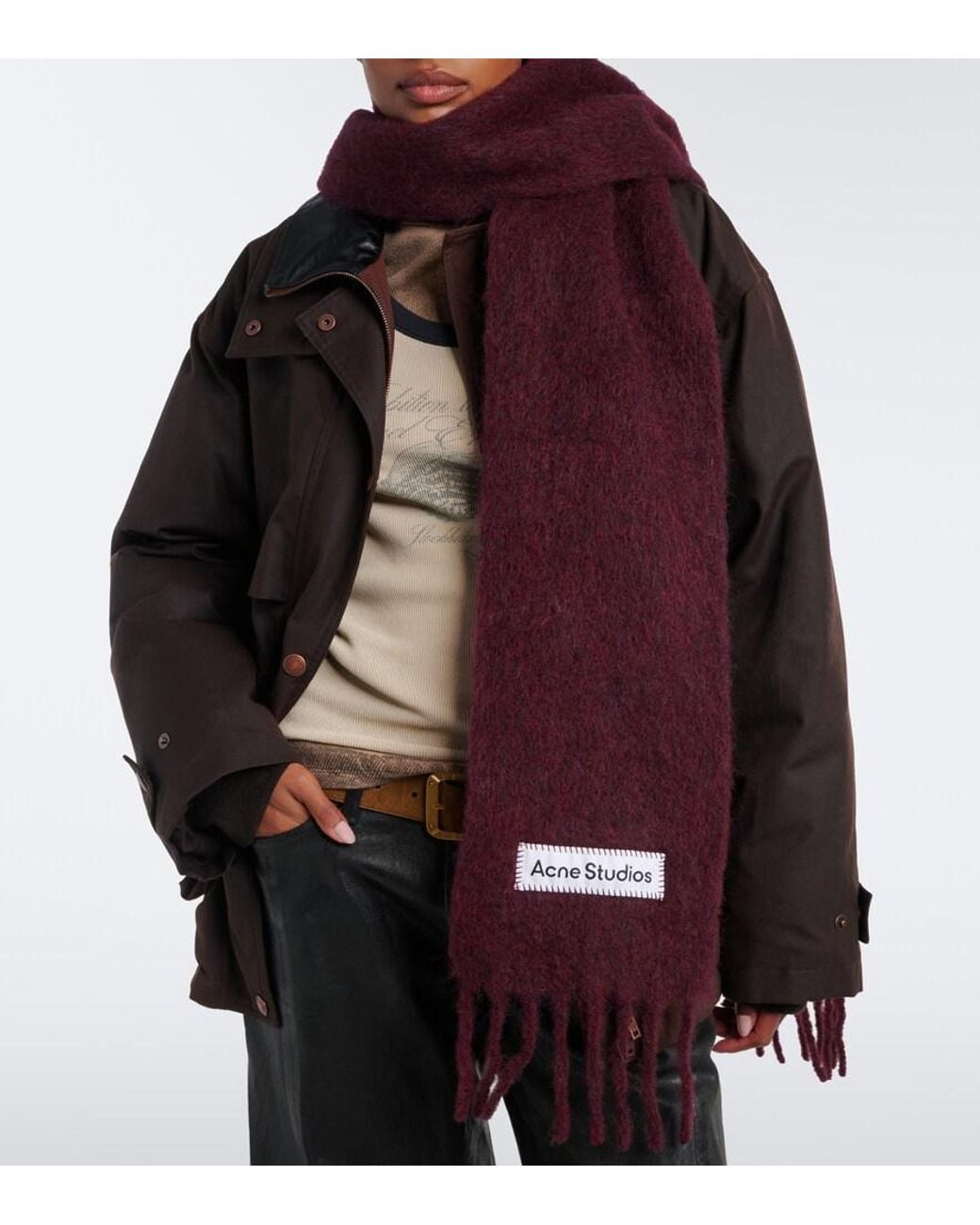 Acne Purple Fringed Alpaca, Wool, And Mohair-Blend Scarf