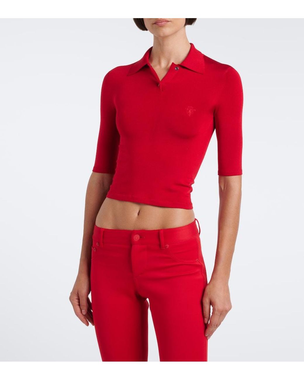 Gucci Red Knitted Silk-Blend Polo Sweater