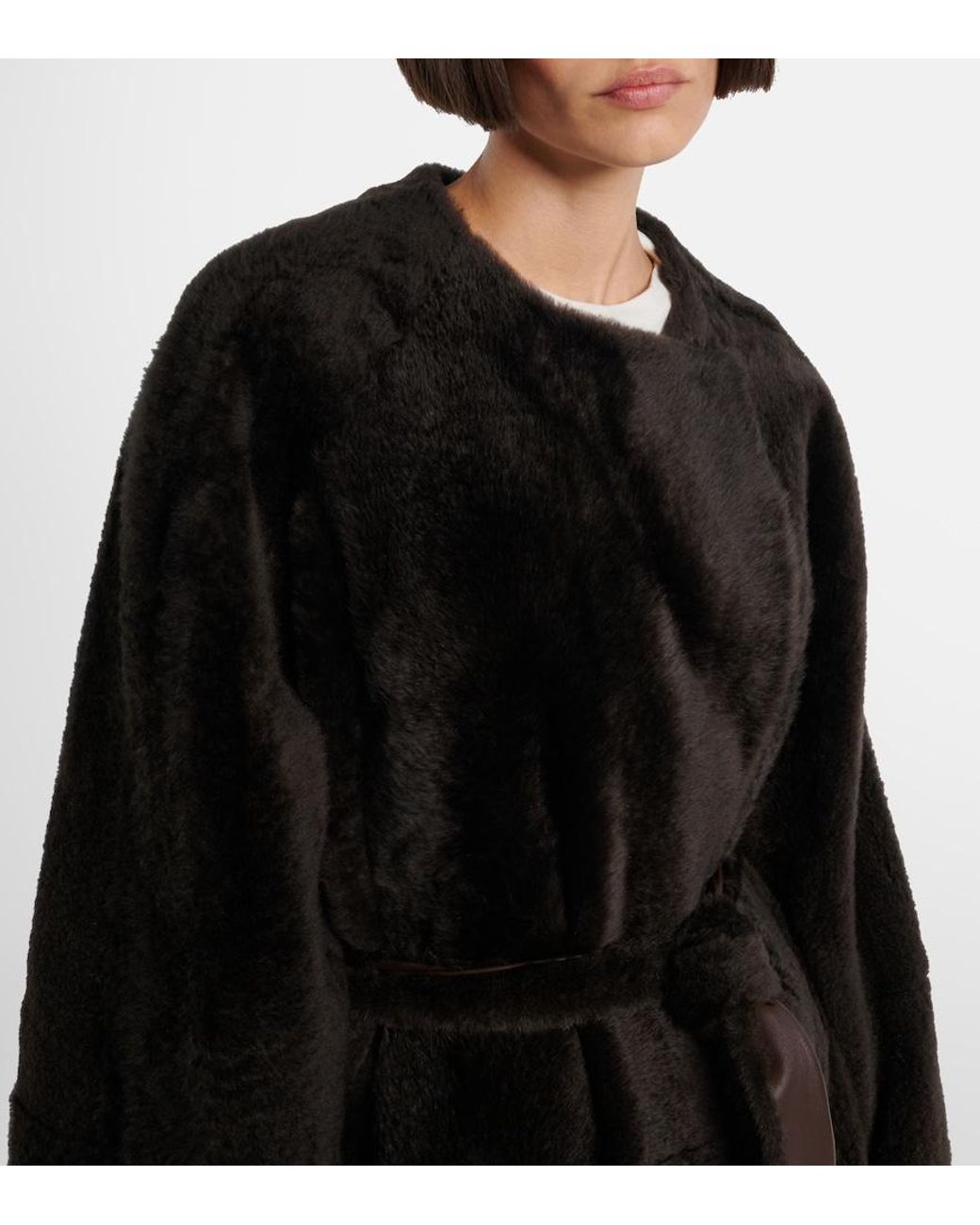 The Row Black Madelina Belted Shearling Coat