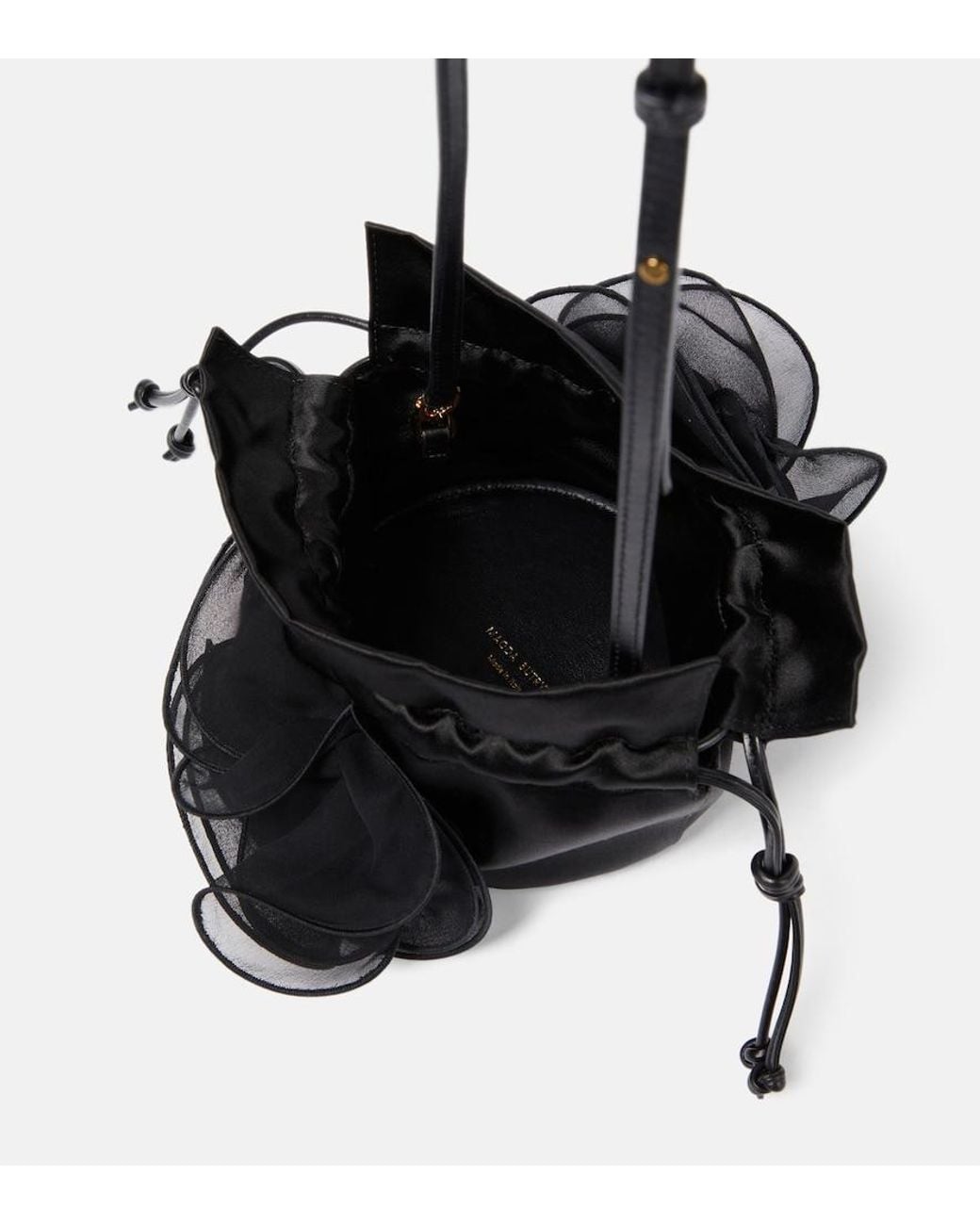 Magda Butrym Black Magda Small Floral-Applique Silk Bucket Bag