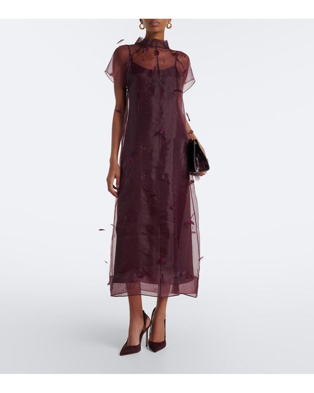Jonathan Simkhai Purple Pauline Feather-Trimmed Organza Midi Dress