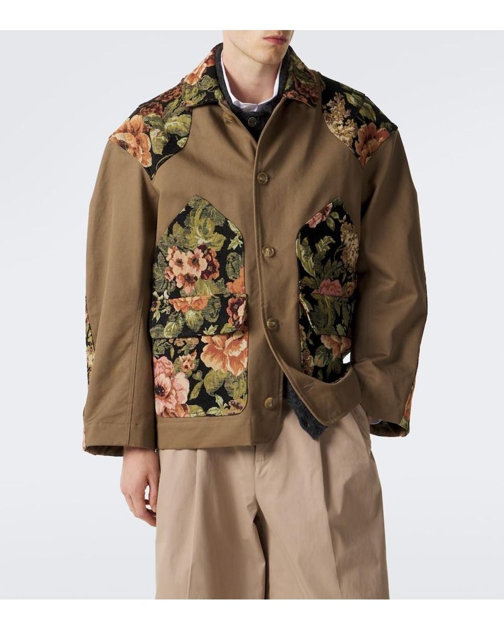 Simone Rocha Green Floral Patchwork Cotton Jacket for men