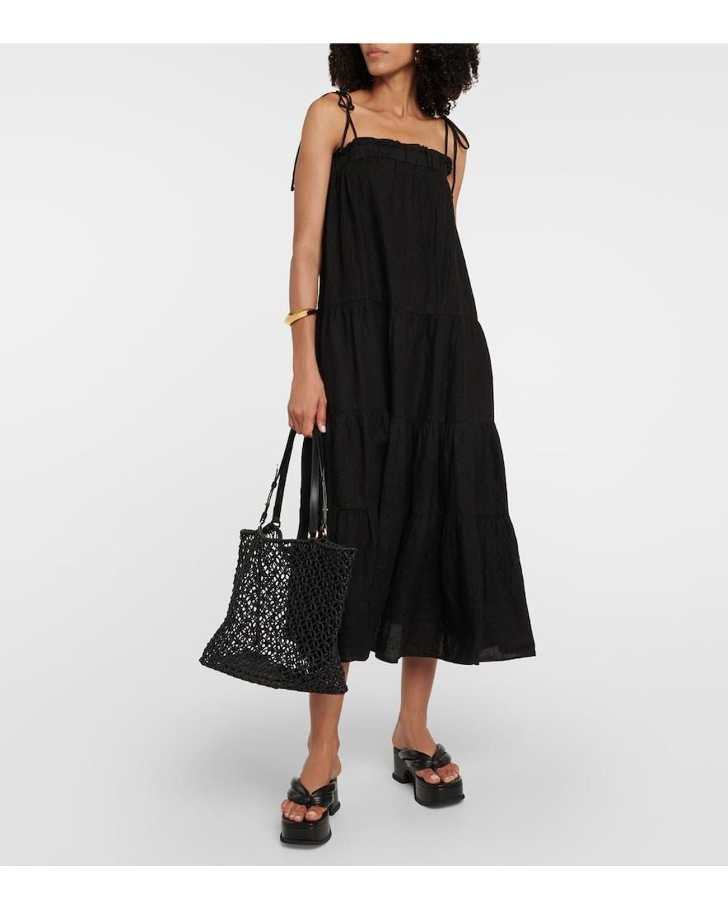 Velvet Black Charlie Tiered Linen Maxi Dress