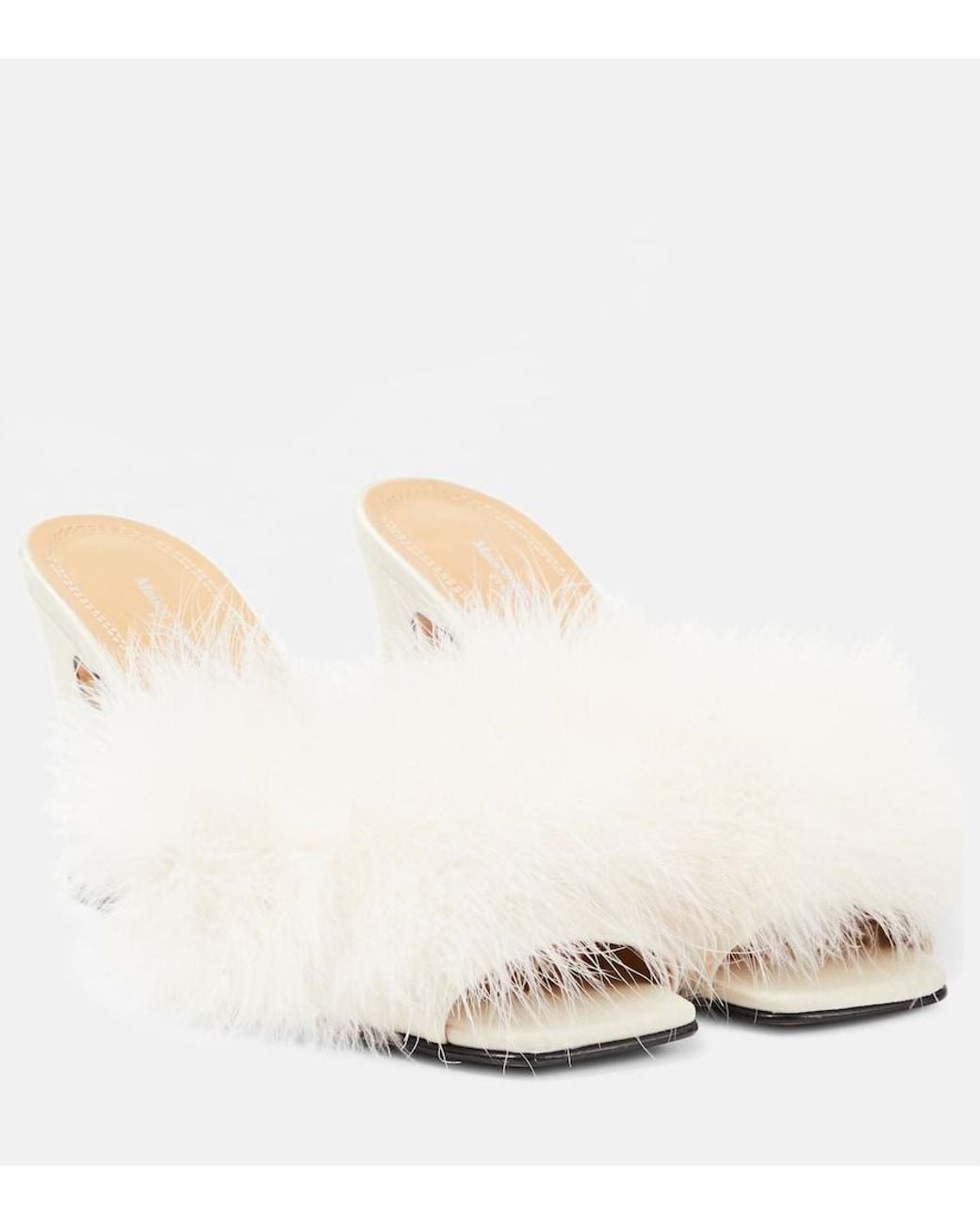 Maison Margiela Natural Feather-Embellished Mules