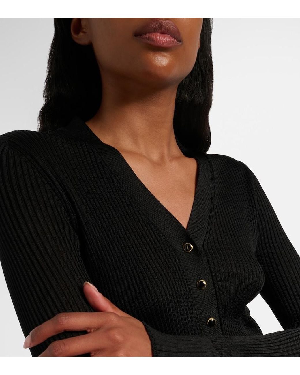 Saint Laurent Black Ribbed-Knit Wool, Cashmere, Silk Cardigan