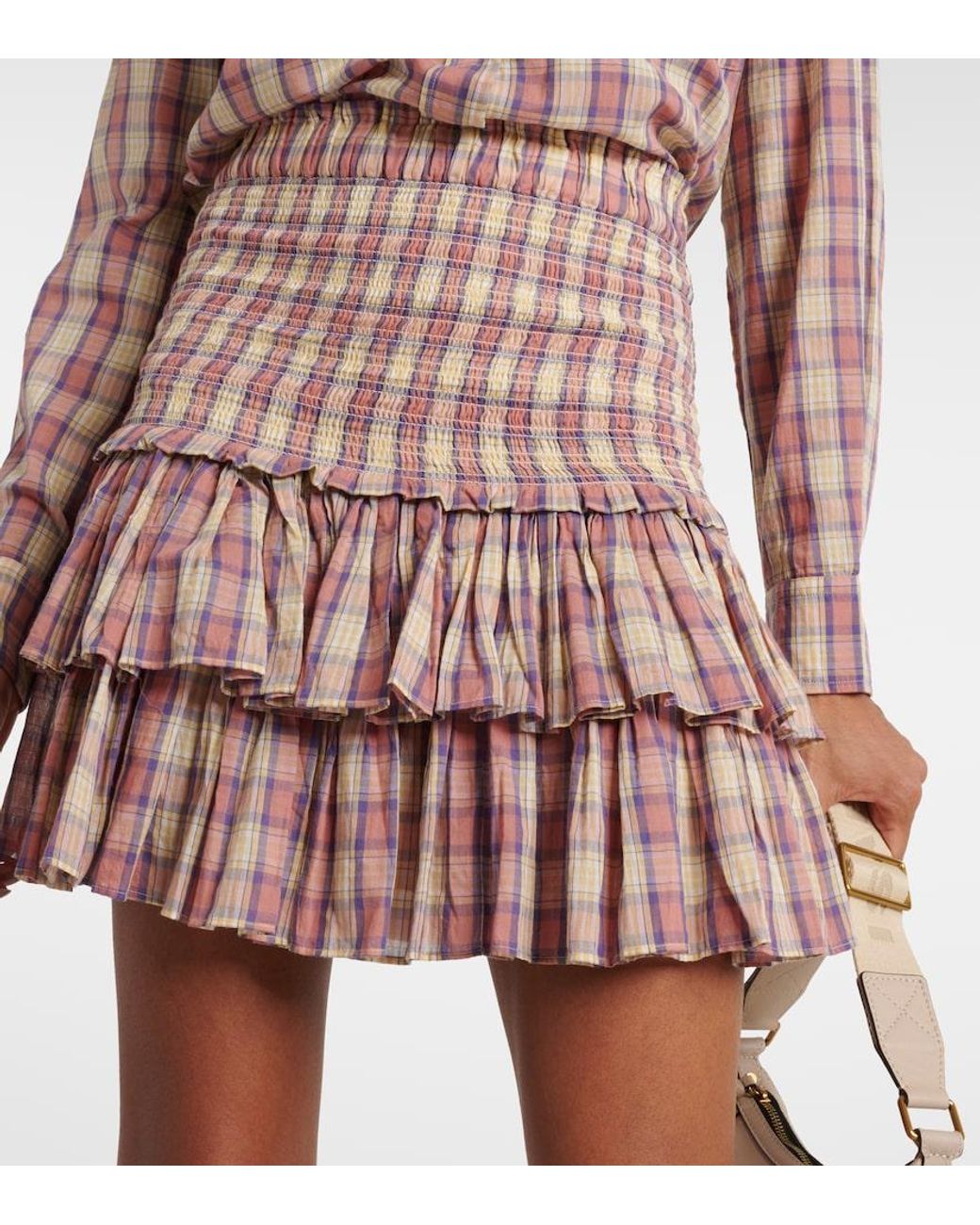 Isabel Marant Natural Naomi Checked Cotton Voile Miniskirt
