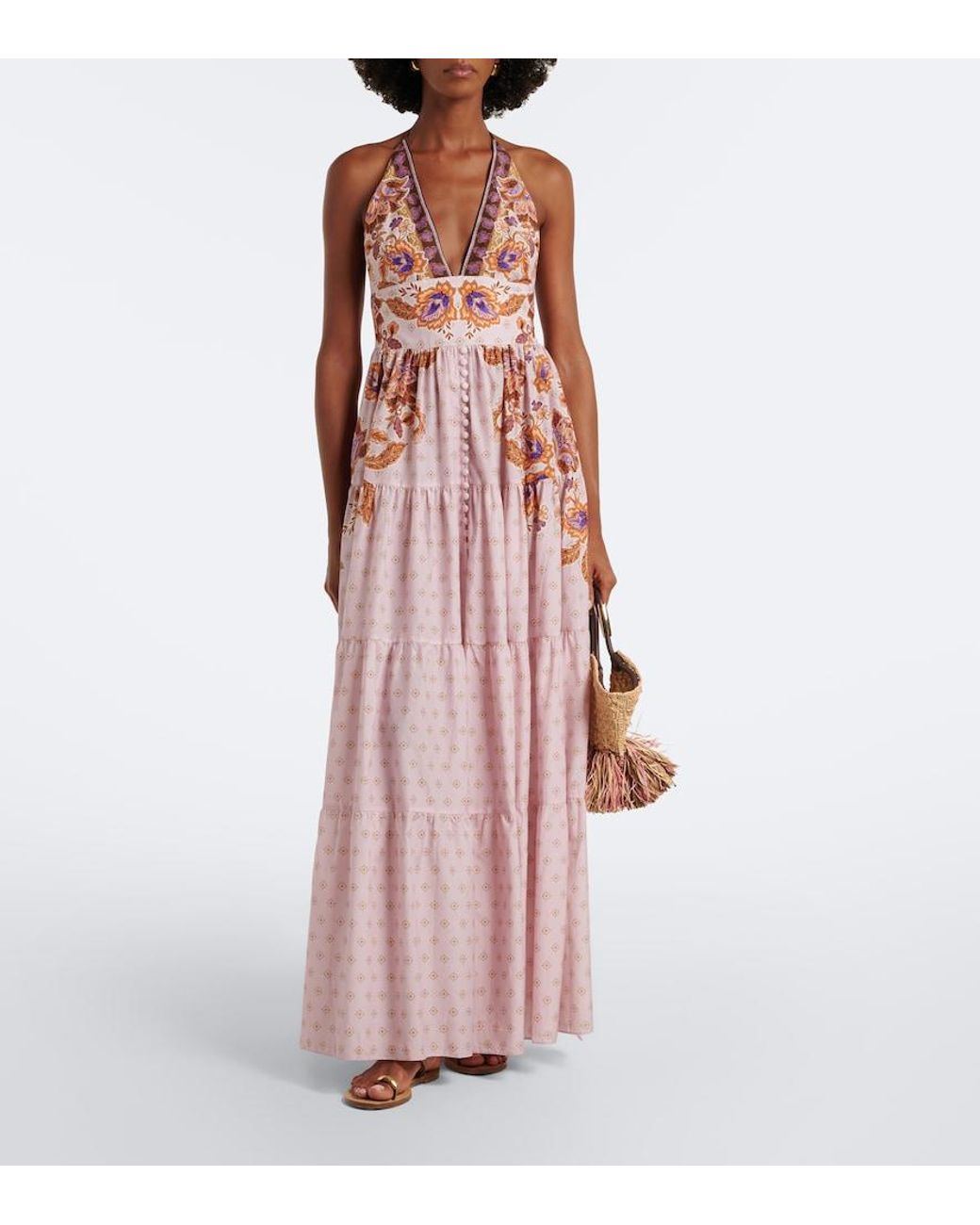 Alexandra Miro Pink Clover Printed Cotton And Silk Maxi Dress