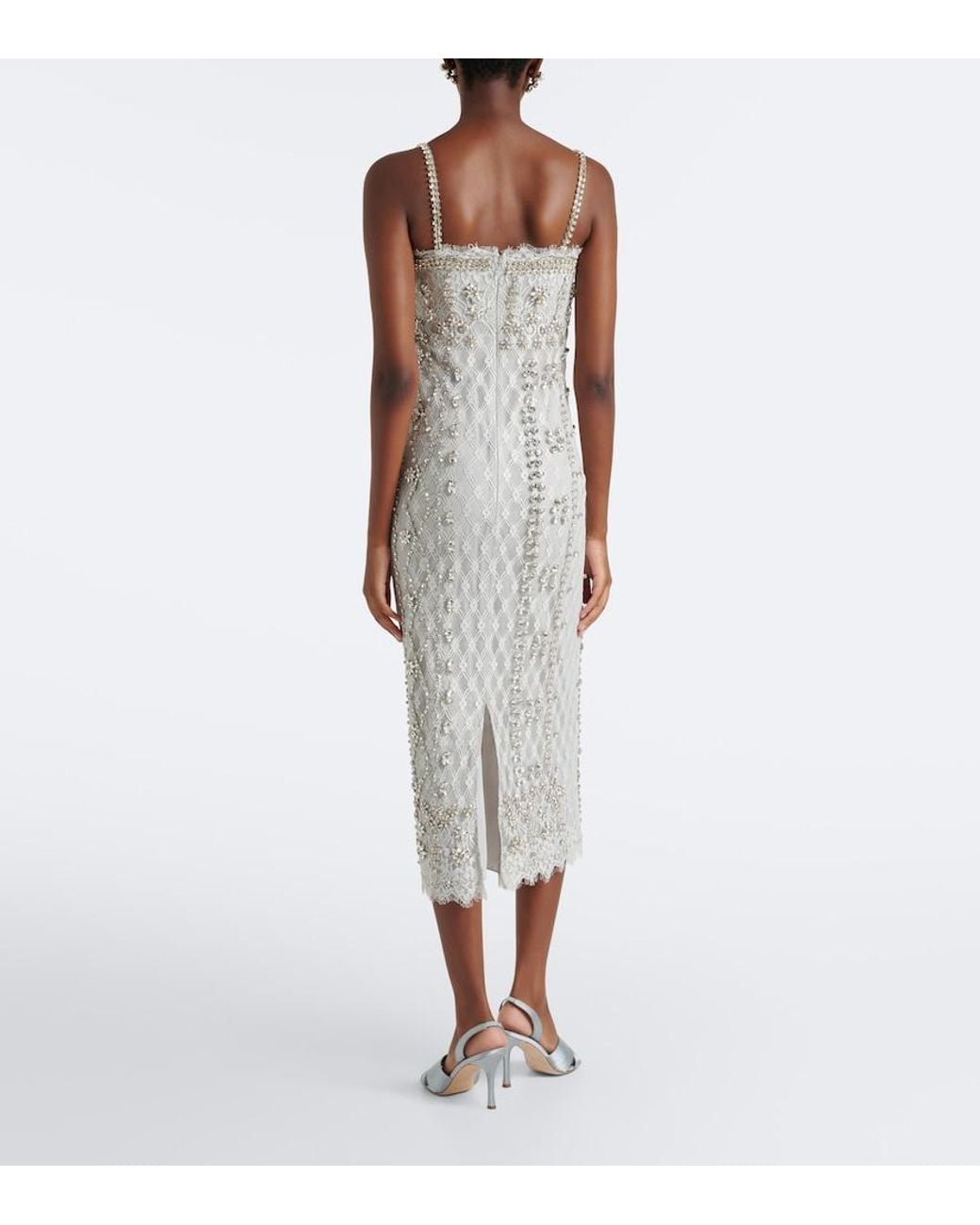Costarellos White Leona Beaded Lace Cocktail Dress