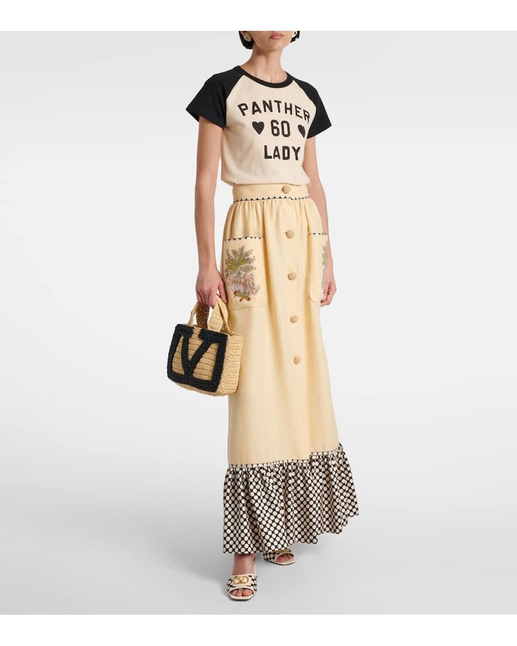 Valentino Natural Plus De Pois Embroidered Maxi Skirt