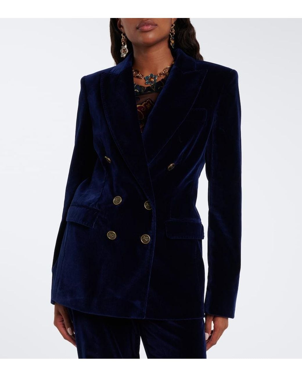 Etro Blue Double-Breasted Cotton Velvet Blazer