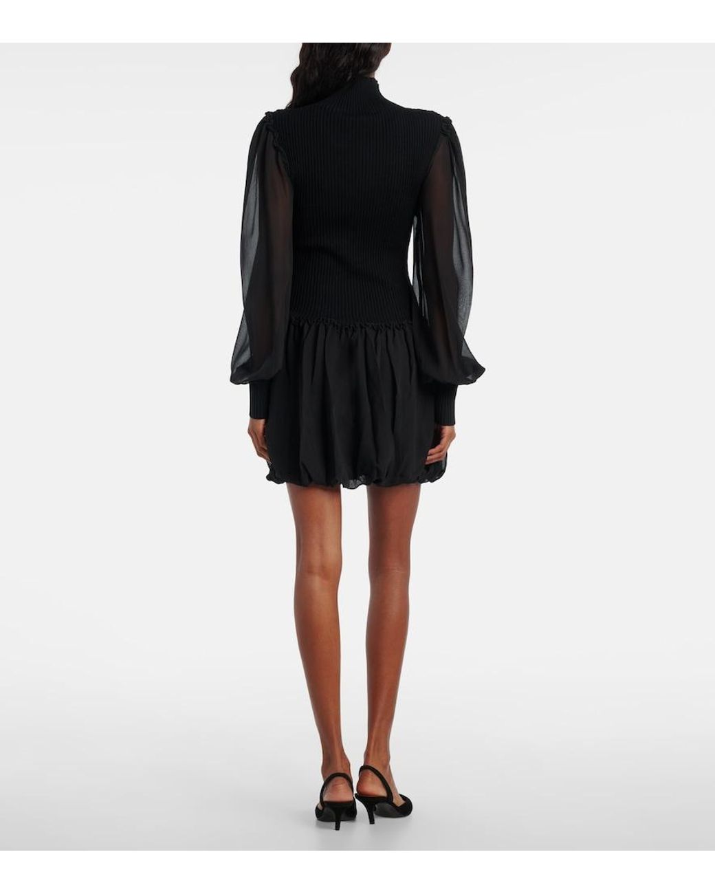 FRAME Black Ribbed-Knit Wool And Silk Minidress