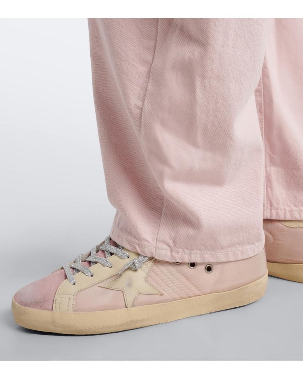 Golden Goose Deluxe Brand Pink Super-Star Leather-Trimmed Sneakers