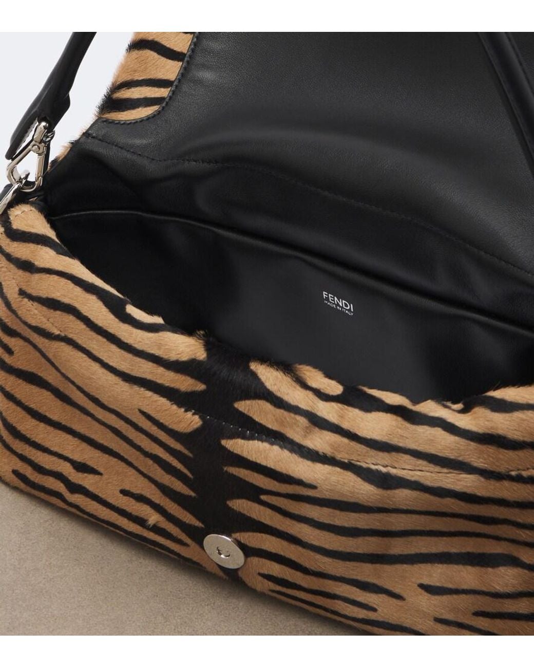 Fendi Metallic Baguette Soft Medium Calf Hair Shoulder Bag