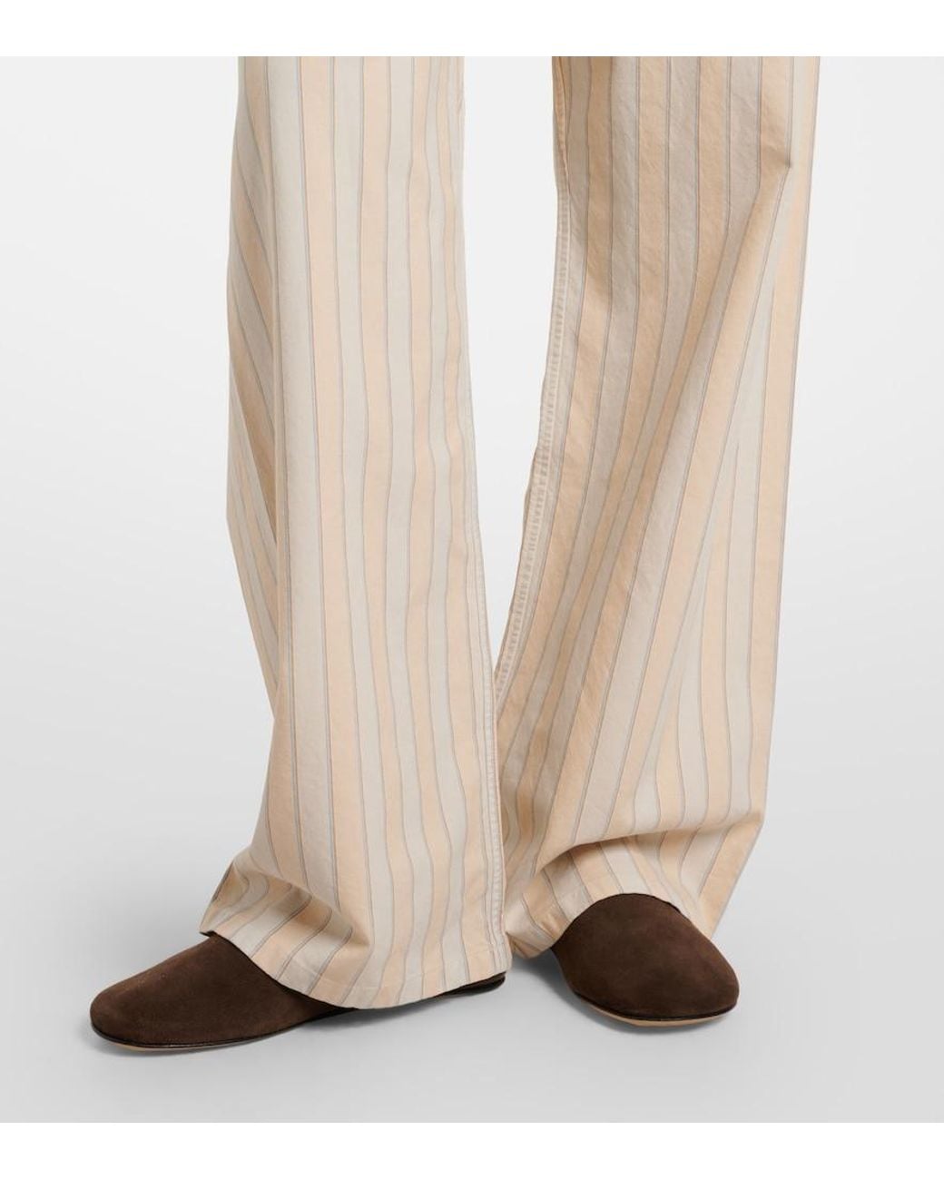 Maison Margiela Natural Striped Cotton Wide-Leg Pants