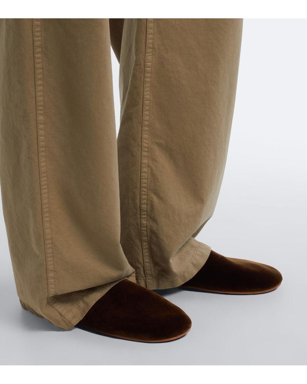 The Row Brown Ponti Velvet Slip-On Shoes
