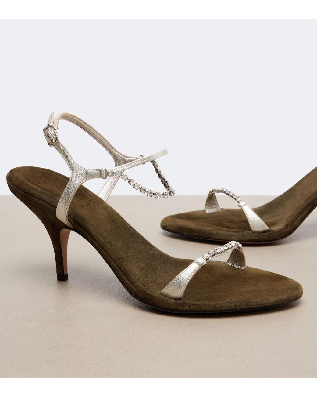 Chloé Zia Embellished Metallic Leather Sandals