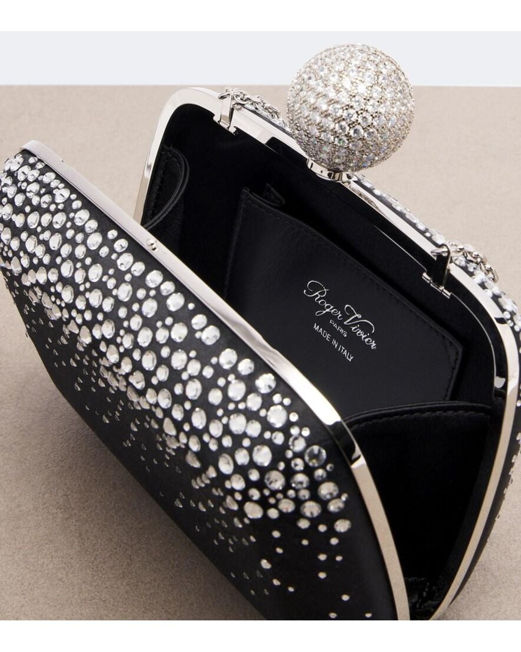 Roger Vivier Black Vivier Marlene Embellished Satin Clutch
