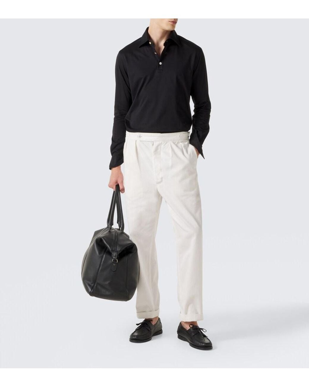 Kiton Blue Cotton Poplin Polo Top for men