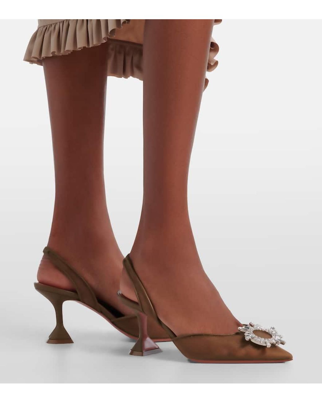 AMINA MUADDI Brown Begum Embellished Mesh Slingback Pumps