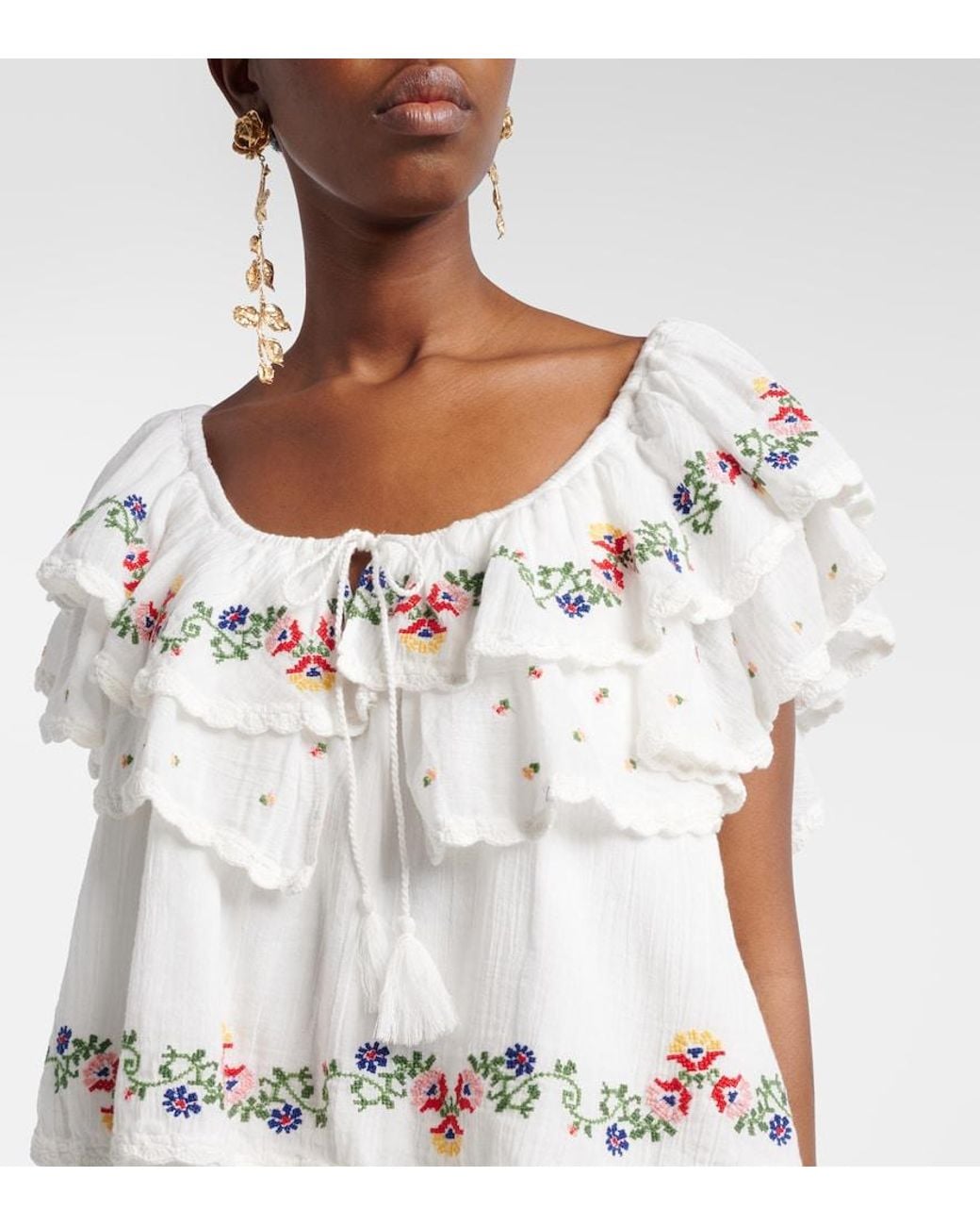 Rixo White Leilani Embroidered Cotton Minidress