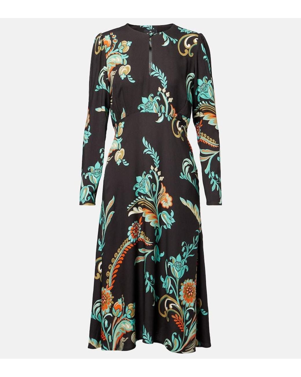 Etro Black Floral Midi Dress