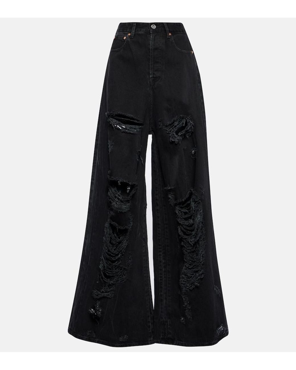 Jean Wide Distressed Vetements en coloris Black